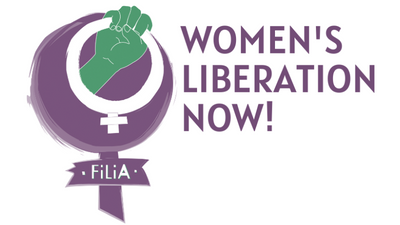 Filia logo with Women's liberation now!