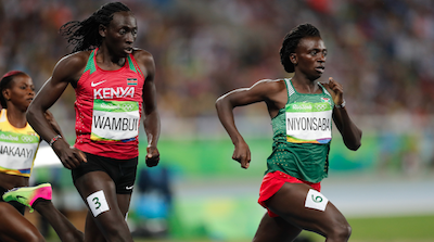 Margaret Wambui and Francine Niyonsaba, photographed at the Olympic 800m semifinals in Rio de Janeiro on August 18, 2016.