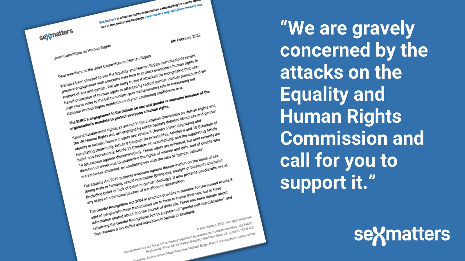 “We are gravely concerned by the attacks on the Equality and Human Rights Commission and call for you to support it.”