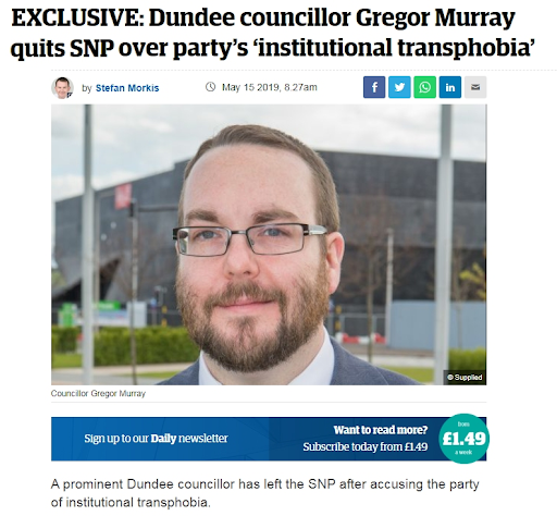 EXCLUSIVE: Dundee councillor Gregor Murray quits SNP over party's 'institutional transphobia'