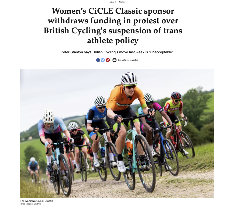 Women's CiCLE Classic sponsor withdraws funding in protest over British Cycling's suspension of trans athlete policy