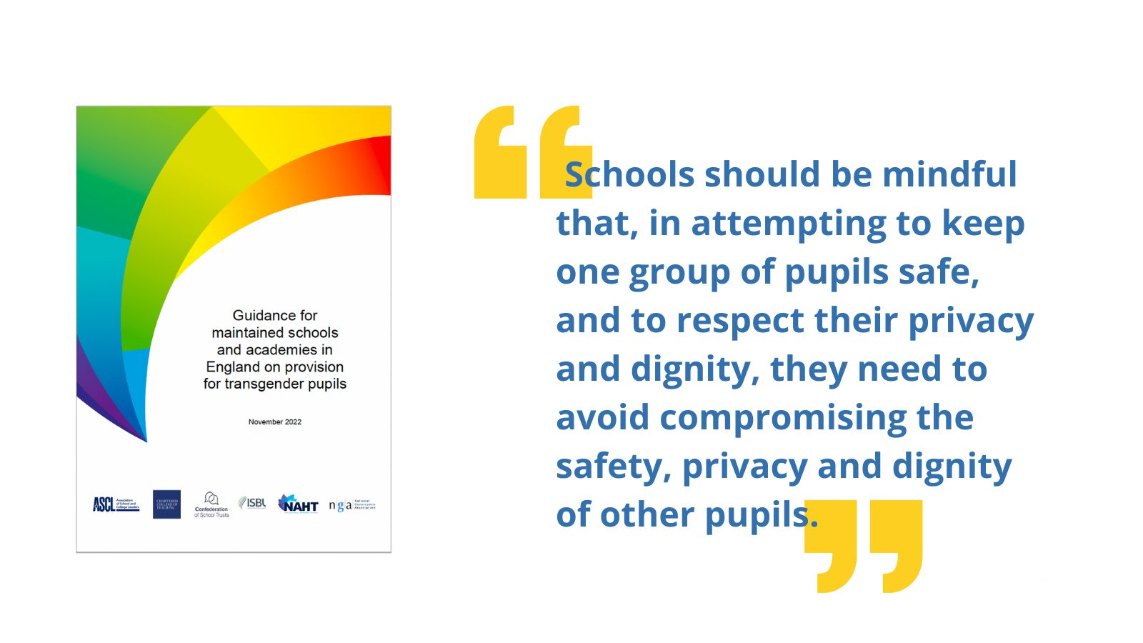 Schools should be mindful that, in attempting to keep one group of pupils safe, and to respect their privacy and dignity, they need to avoid compromising the safety, privacy and dignity of other pupils.