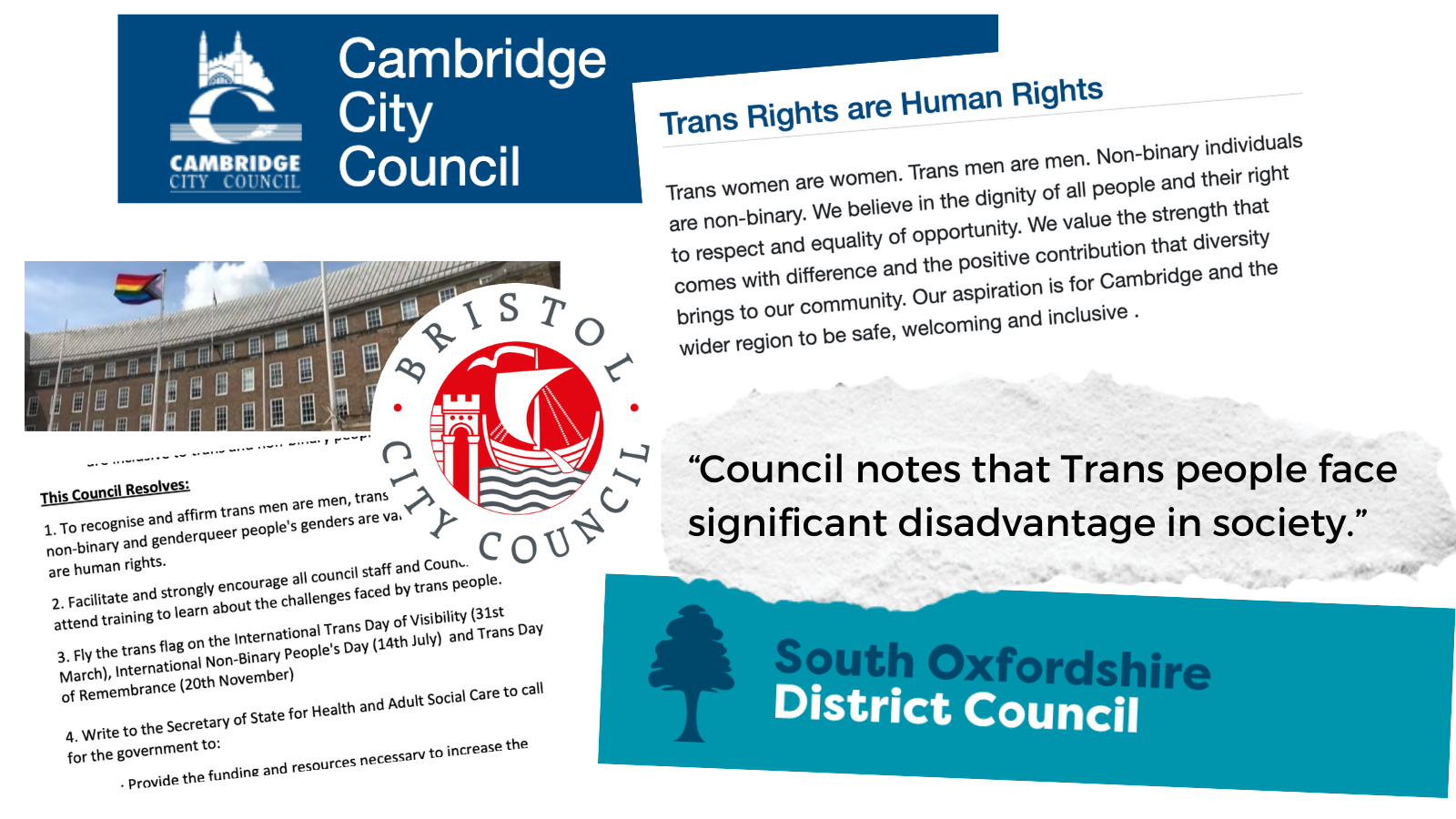 Quotes from motions made by councils in Cambridge, Bristol and South Oxfordshrie