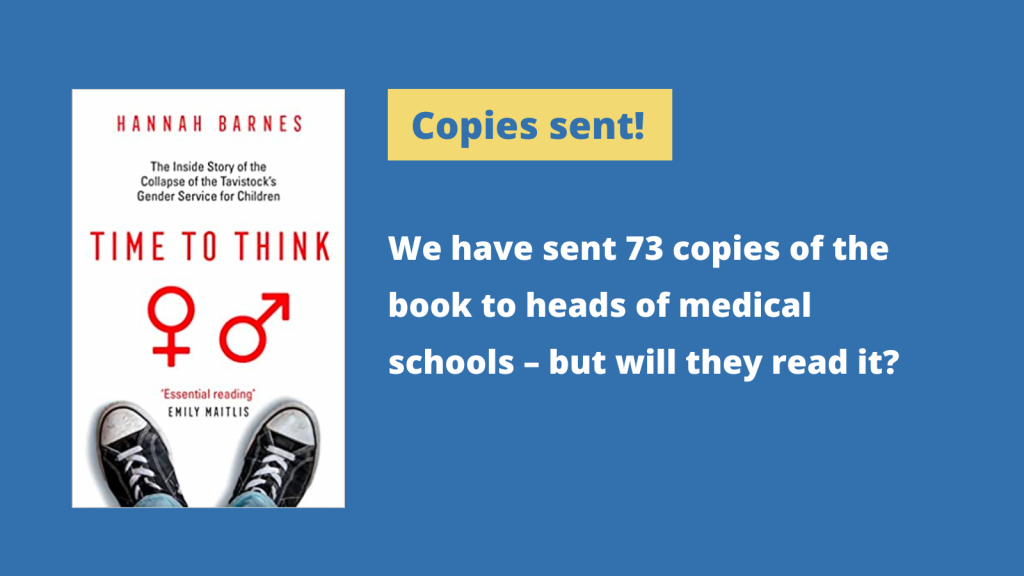 We have sent 73 copies of the book to heads of medical schools – but will they read it?