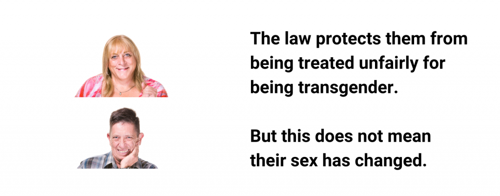 The law protects them from being treated unfairly for being transgender.
But this does not mean their sex has changed.