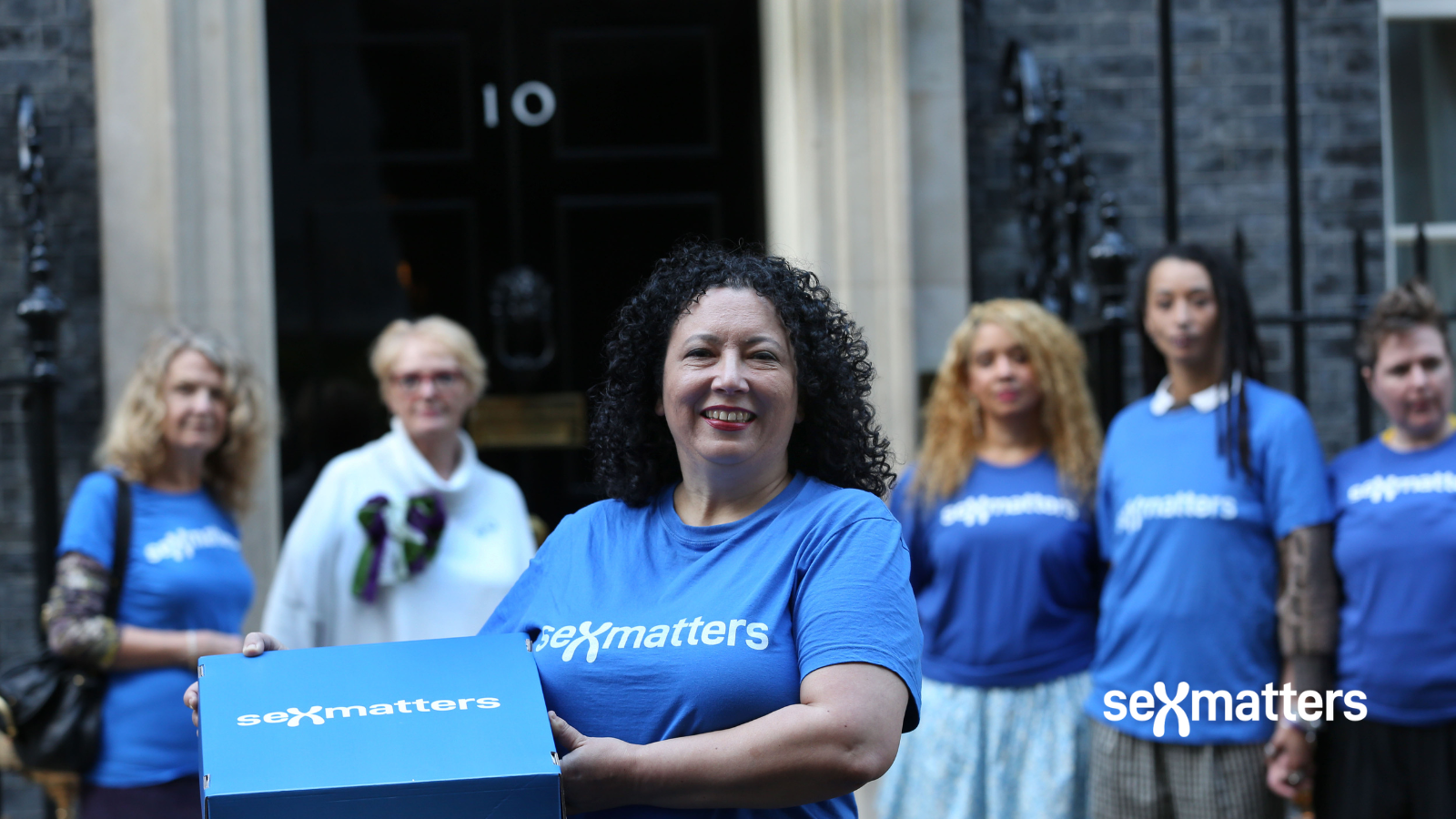 The Sex Matters team and supporters in front of 10 Downing Street
