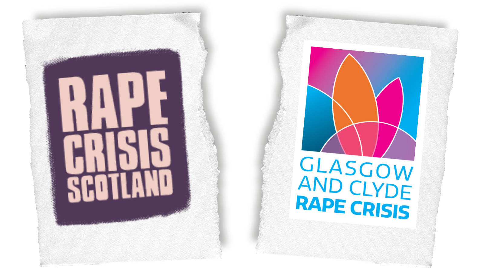 Rape Crisis Scotland logo on one side ripped away from Glasgow and Clyde Rape Crisis logo