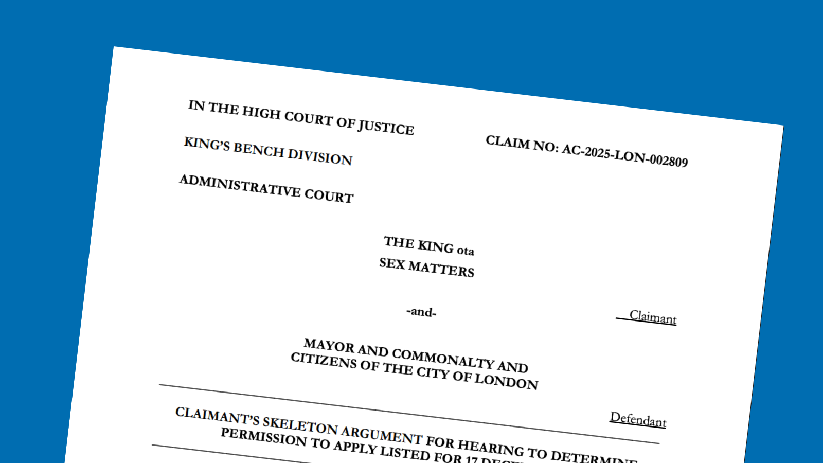 Claimant's skeleton R (Sex Matters) v City of London