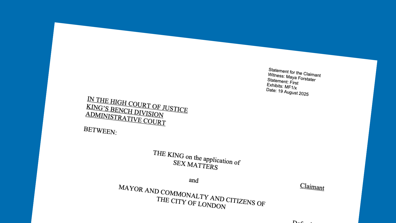 Witness statement in R (Sex Matters) v City of London