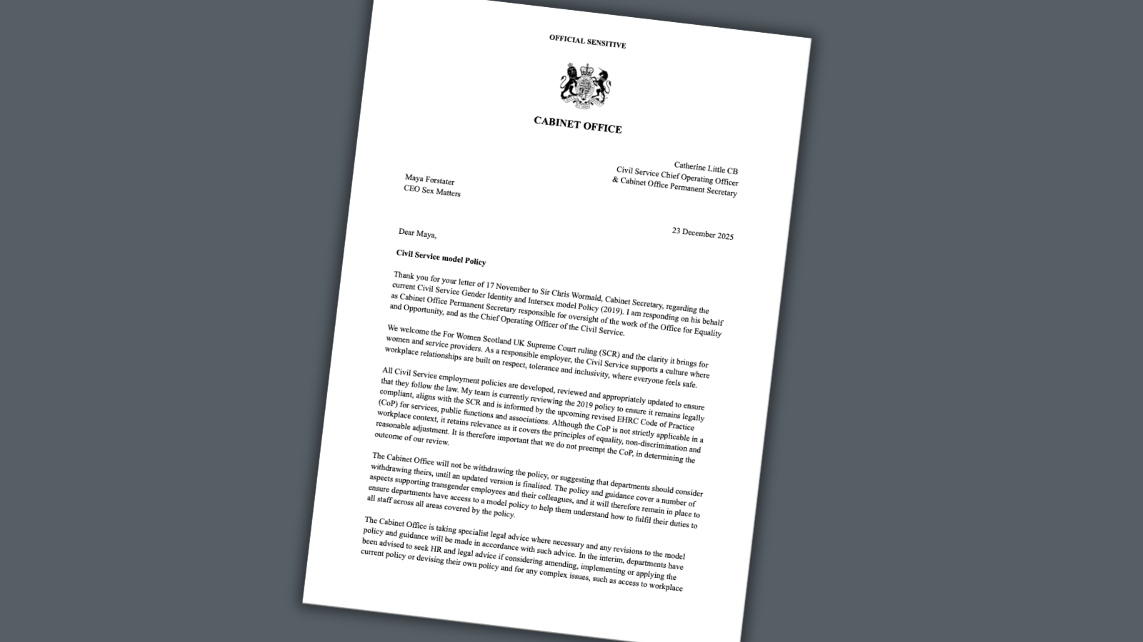 Reply from Cabinet Office