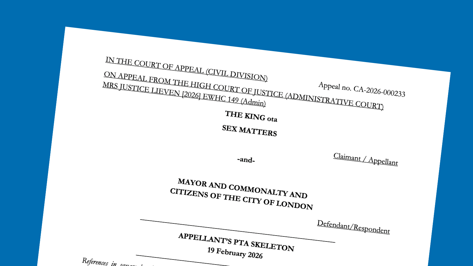 Appellant's skeleton R (Sex Matters) v City of London
