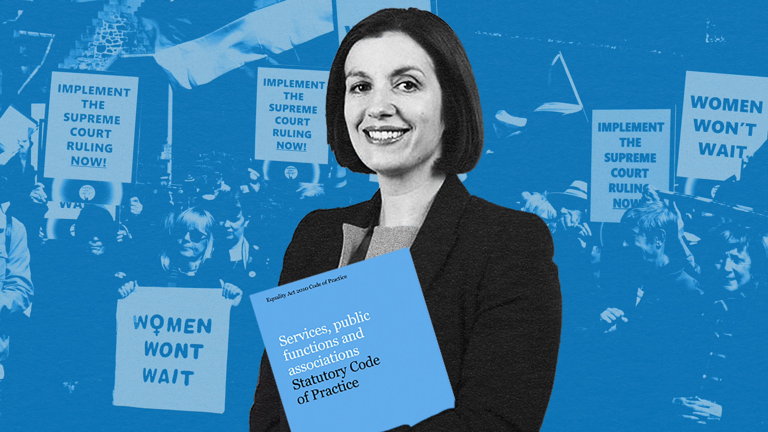 Bridget Phillipson, the EHRC code of practice and a crowd of protesters