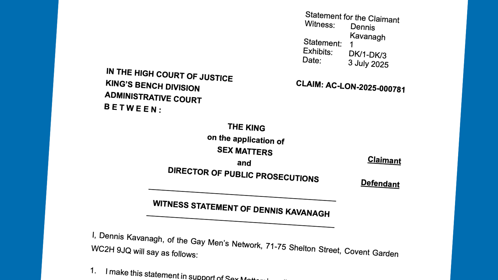Witness statement DK in R (Sex Matters) v DPP