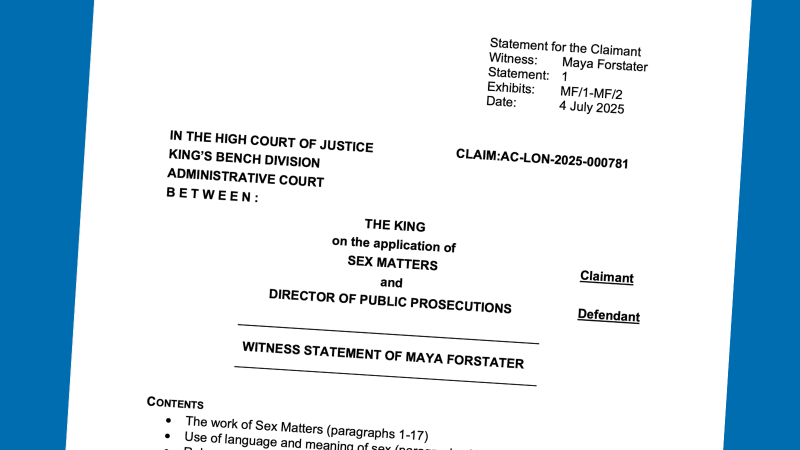 Witness statement MF in R (Sex Matters) v DPP